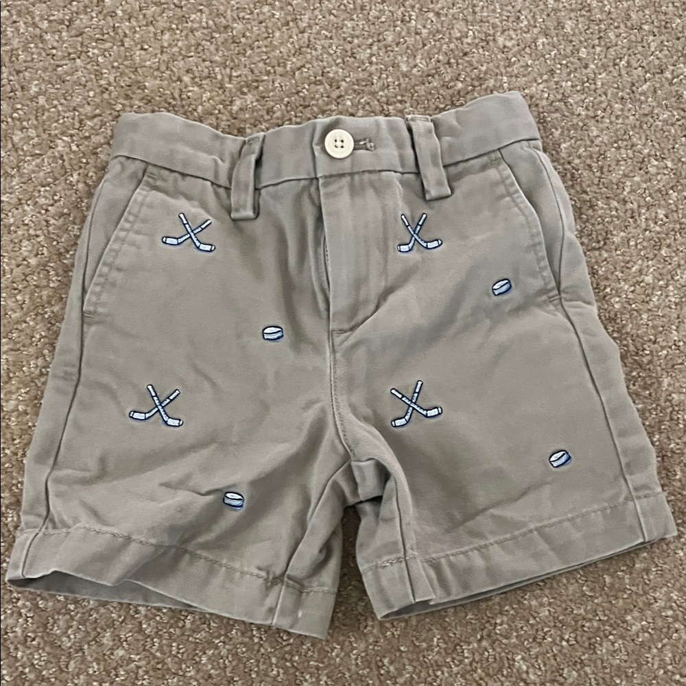 Vineyard Vines Tan Kids Shorts with Hockey Embroidery